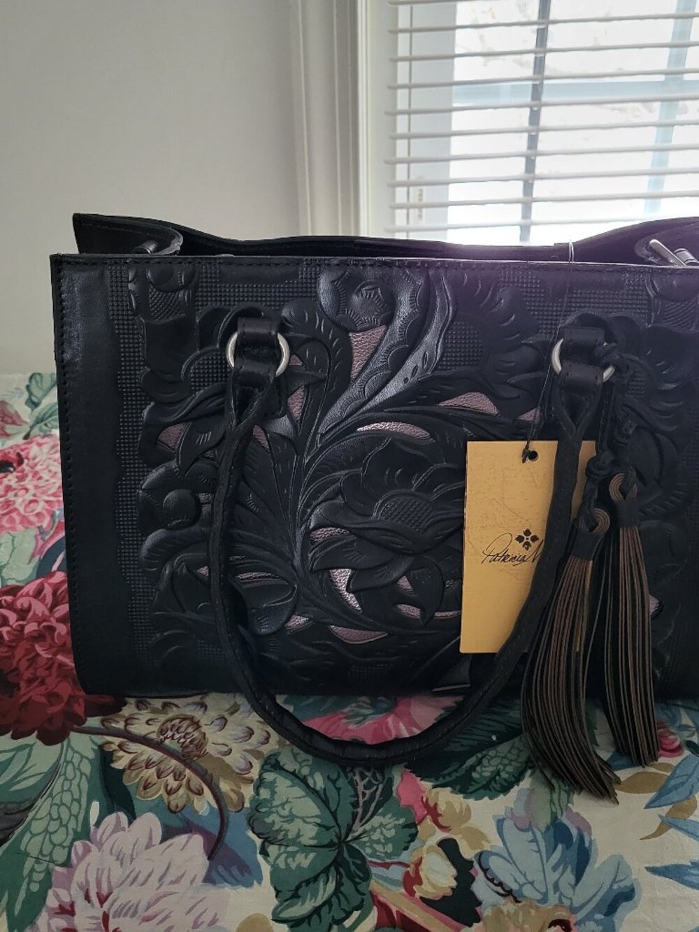 Patricia Nash Primerose Leather Tooled Satchel - Picture 2 of 6